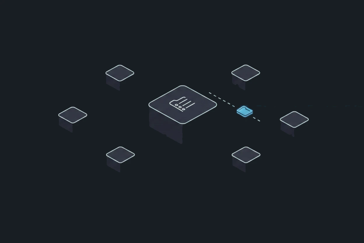 Isometric hub connecting several independent modules in a star pattern.