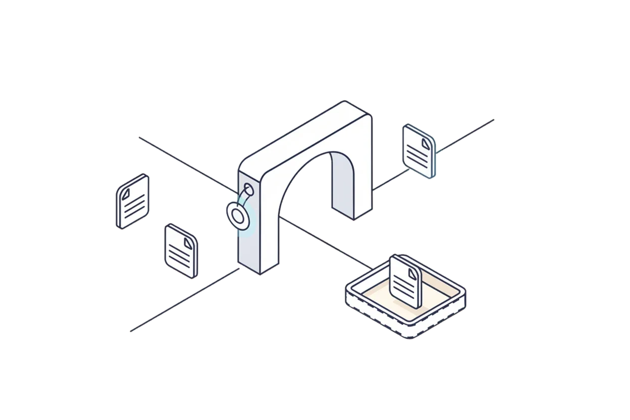 Isometric barrier that checks documents and releases only one controlled path.